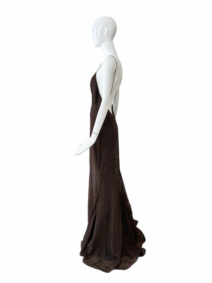 J MENDEL 2004 Vintage Runway Silk Espresso Brown Evening Gown