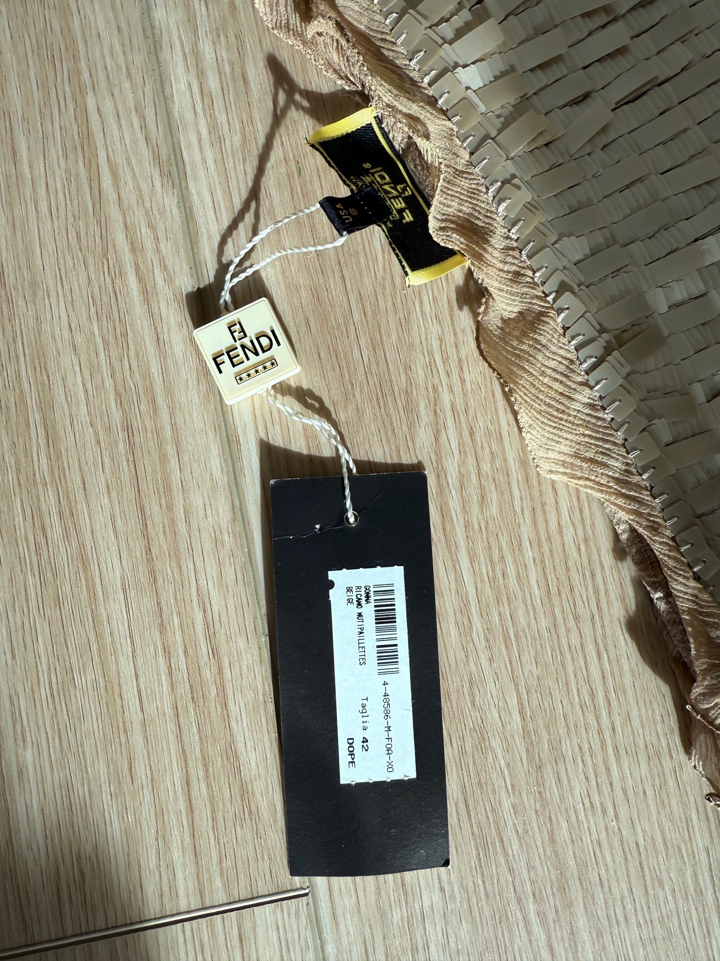 FENDI 2000 Vintage Gold Embellished Silk Ruffle Skirt