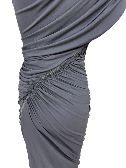 DONNA KARAN Vintage Grey Ruched Zipper Dress