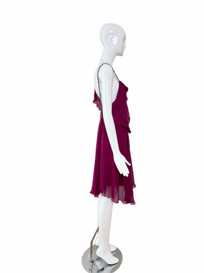 PHILOSOPHY DI ALBERTA FERRETTI Vintage Silk Jewel Encrusted Backless Fuchsia Dress