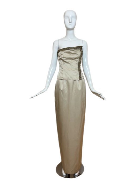 RICHARD TYLER COUTURE 1996 Vintage Champagne Beaded Corset 2 Piece Wedding Ensemble