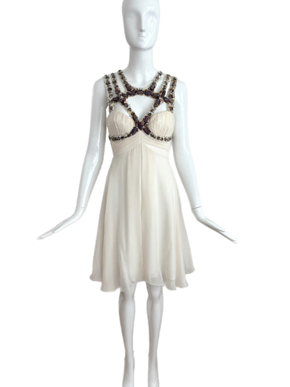 MANDALAY Vintage Ivory Silk Embellished Babydoll Dress