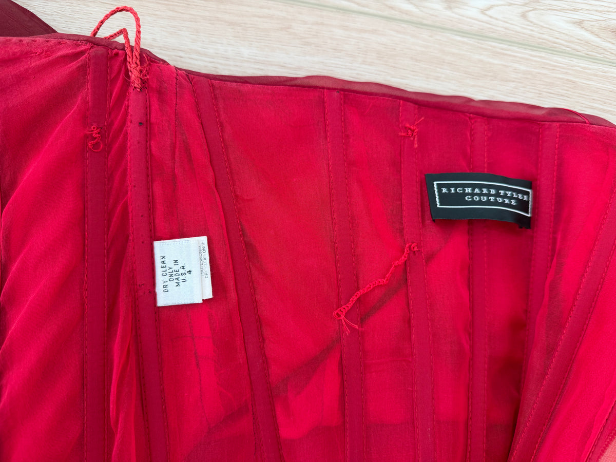 RICHARD TYLER Vintage Silk Red Strapless Ankle Length Dress