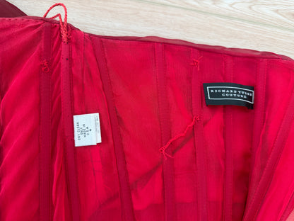 RICHARD TYLER Vintage Silk Red Strapless Ankle Length Dress