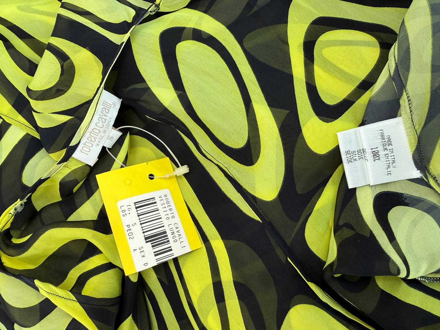 ROBERTO CAVALLI 2001 Vintage Runway Silk Psychedelic Maxi Gown