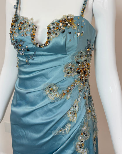 Julian Joyce by Mandalay Vintage Y2K Robin's Egg Blue Lace Embellished Cocktail Dress