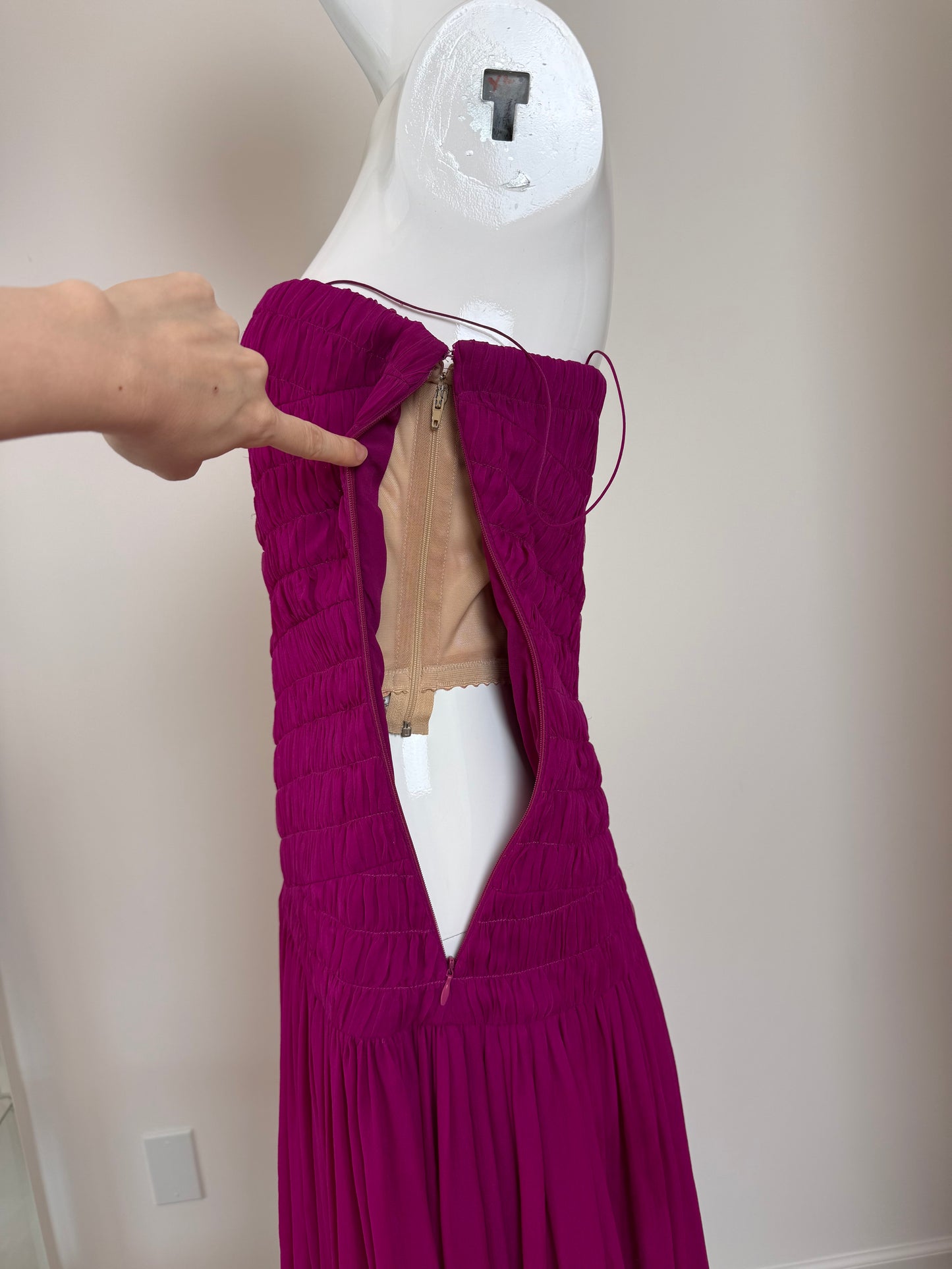 SALVATORE FERRAGAMO 2012 Vintage Runway Fuschia Ruched Silk Long Dress