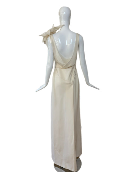 ALBERTA FERRETTI 1997 Vintage Ivory Silk Wedding Gown w. Flower