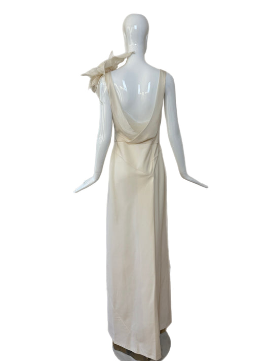 ALBERTA FERRETTI 1997 Vintage Ivory Silk Wedding Gown w. Flower