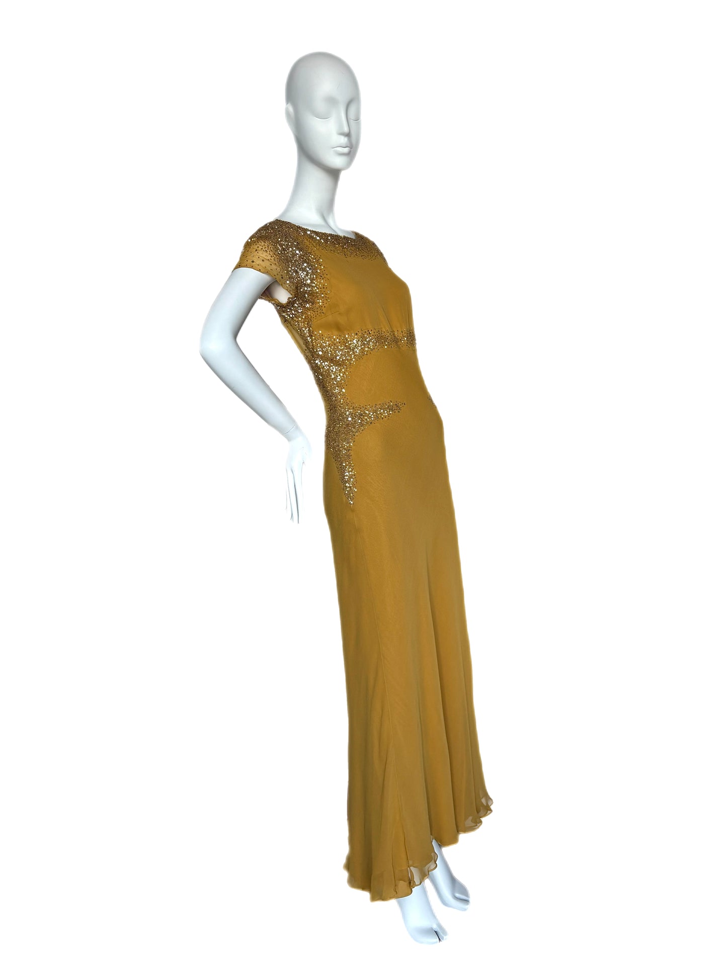 MONIQUE LHUILLIER Vintage Silk Embellished Evening Gown