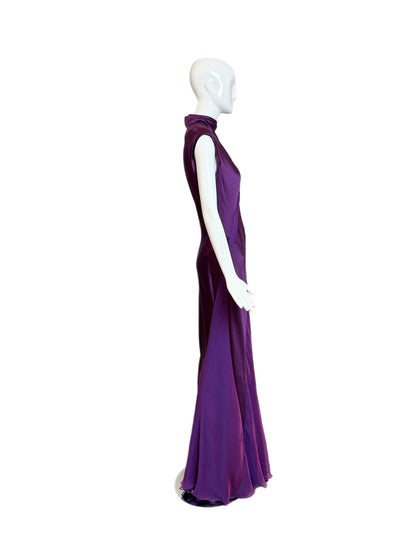 DANES Vintage Purple Iridescent Silk Back Cut-Out Evening Gown
