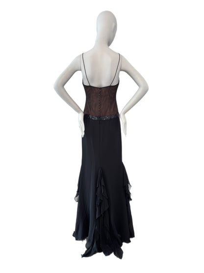 VERA WANG Vintage Black Mesh Panel Evening Gown