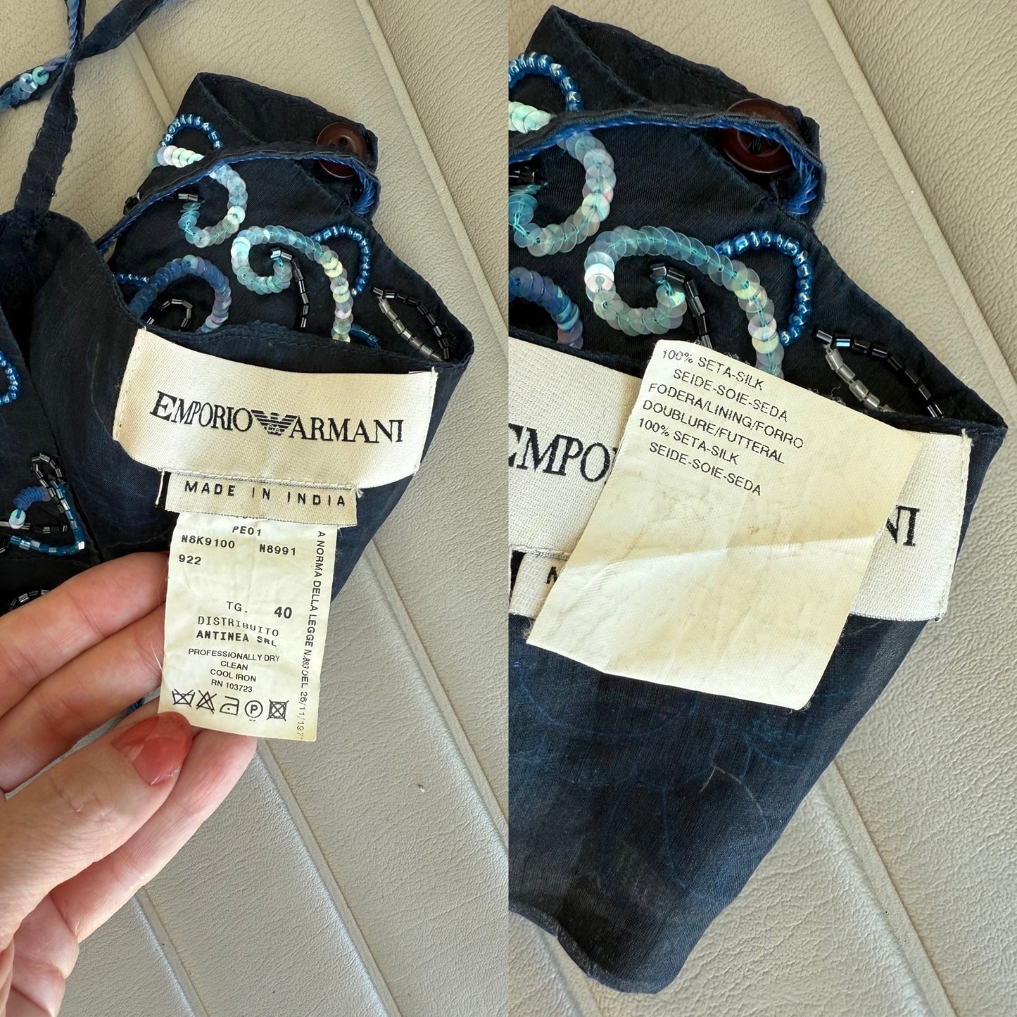 EMPORIO ARMANI 2001 Vintage Runway Silk Embellished Blue Bandeau Top