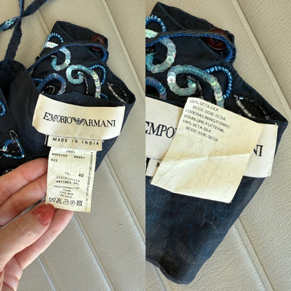 EMPORIO ARMANI 2001 Vintage Runway Silk Embellished Blue Bandeau Top
