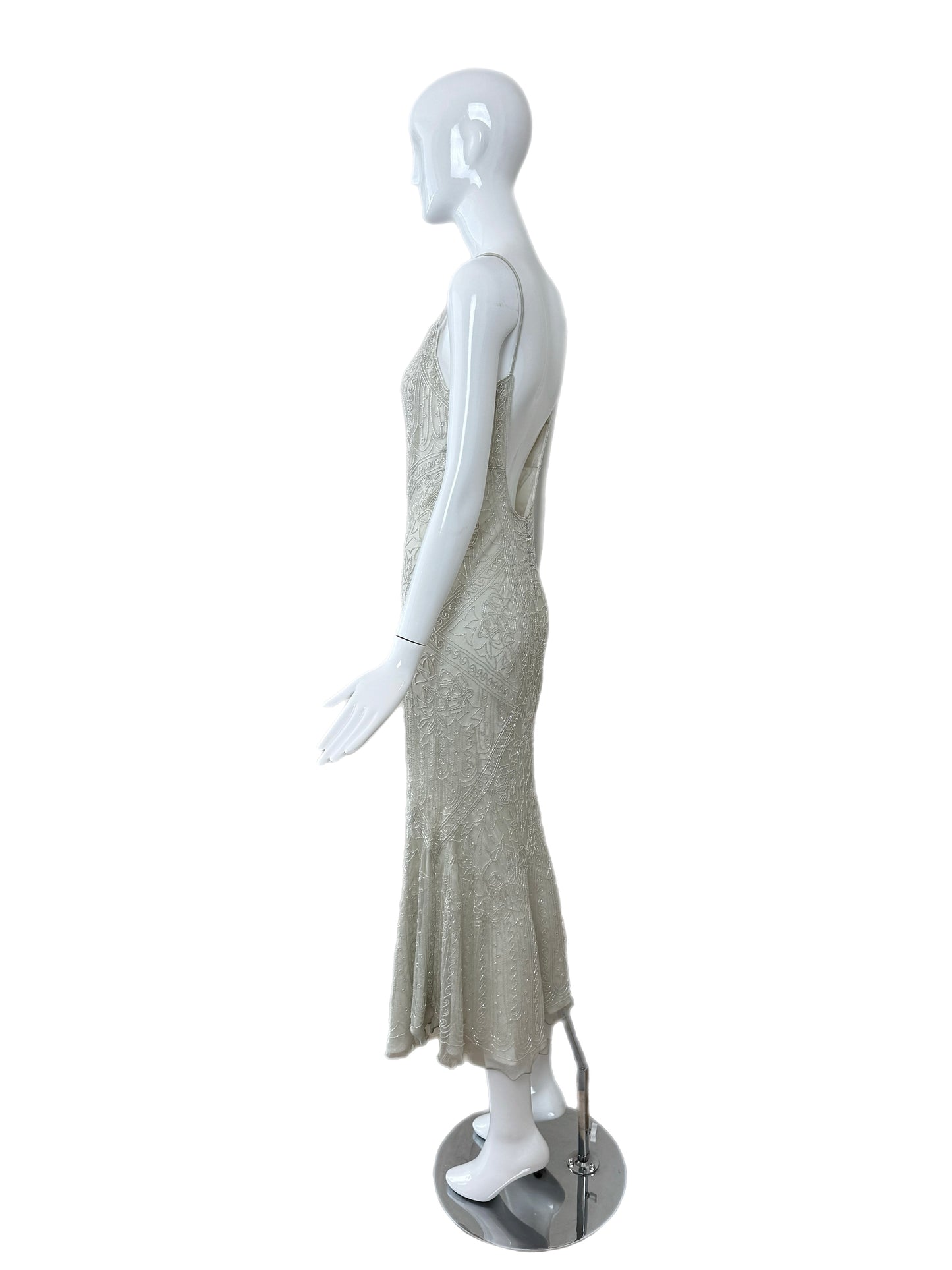 LES HABITUDES 90's Couture Vintage Grey/Blue Beaded Bridal Dress w. Shawl