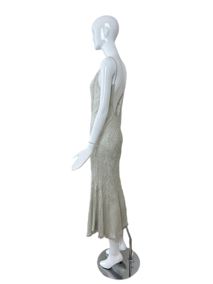 LES HABITUDES 90's Couture Vintage Grey/Blue Beaded Bridal Dress w. Shawl