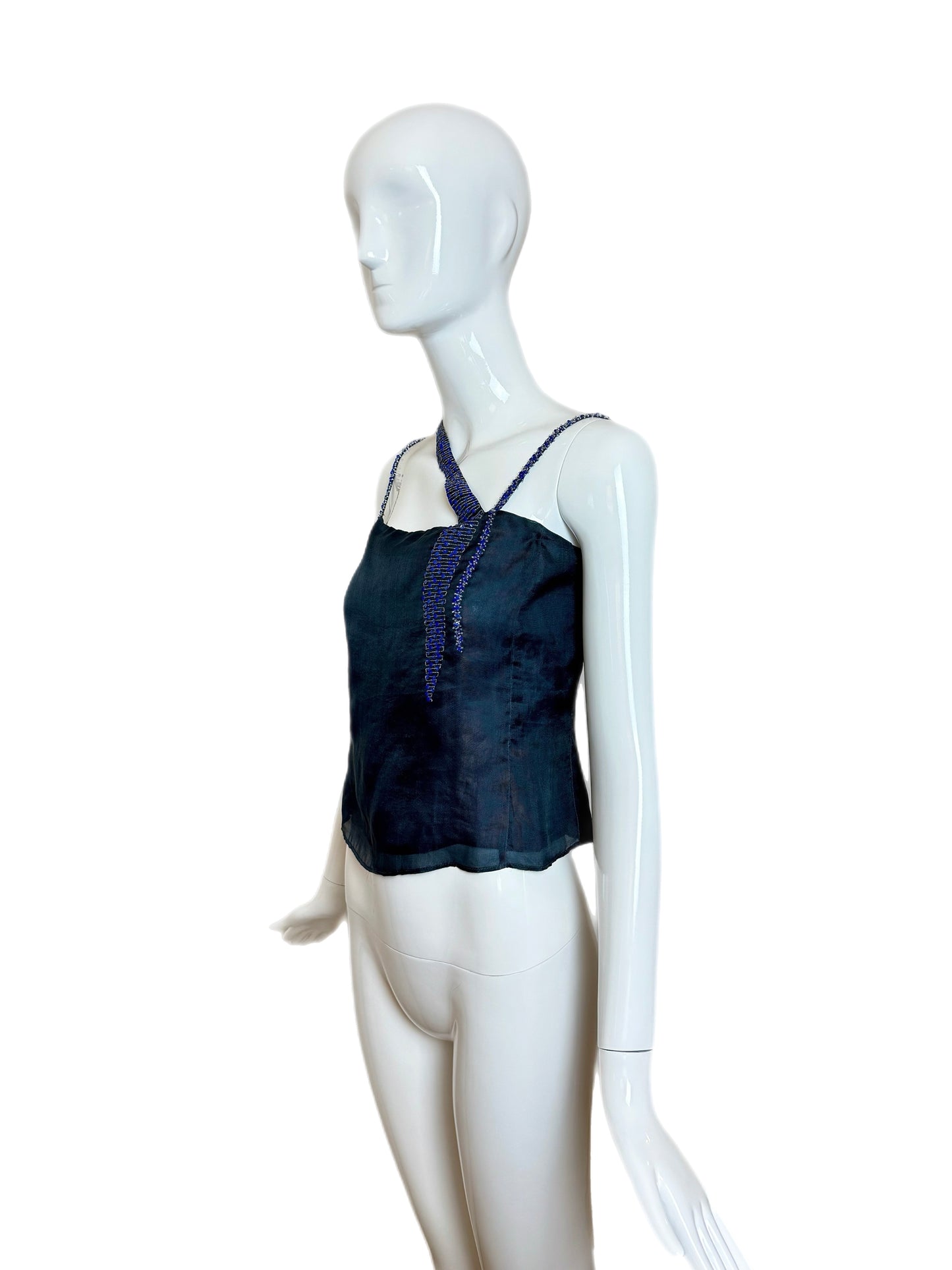 EMPORIO ARMANI 1999 Vintage Blue Silk Beaded Cami