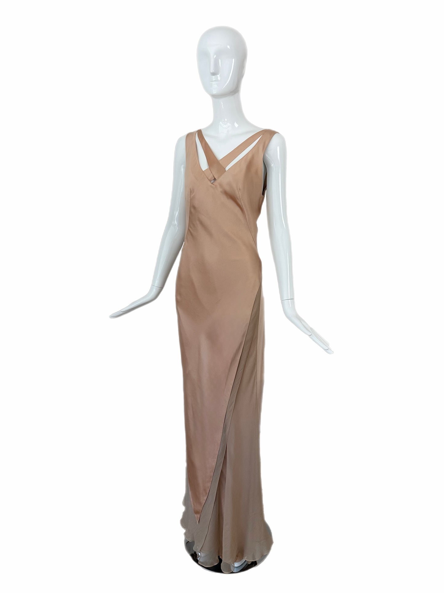DANES 2000's Vintage True Nude Blush Liquid Silk Chiffon Evening Gown