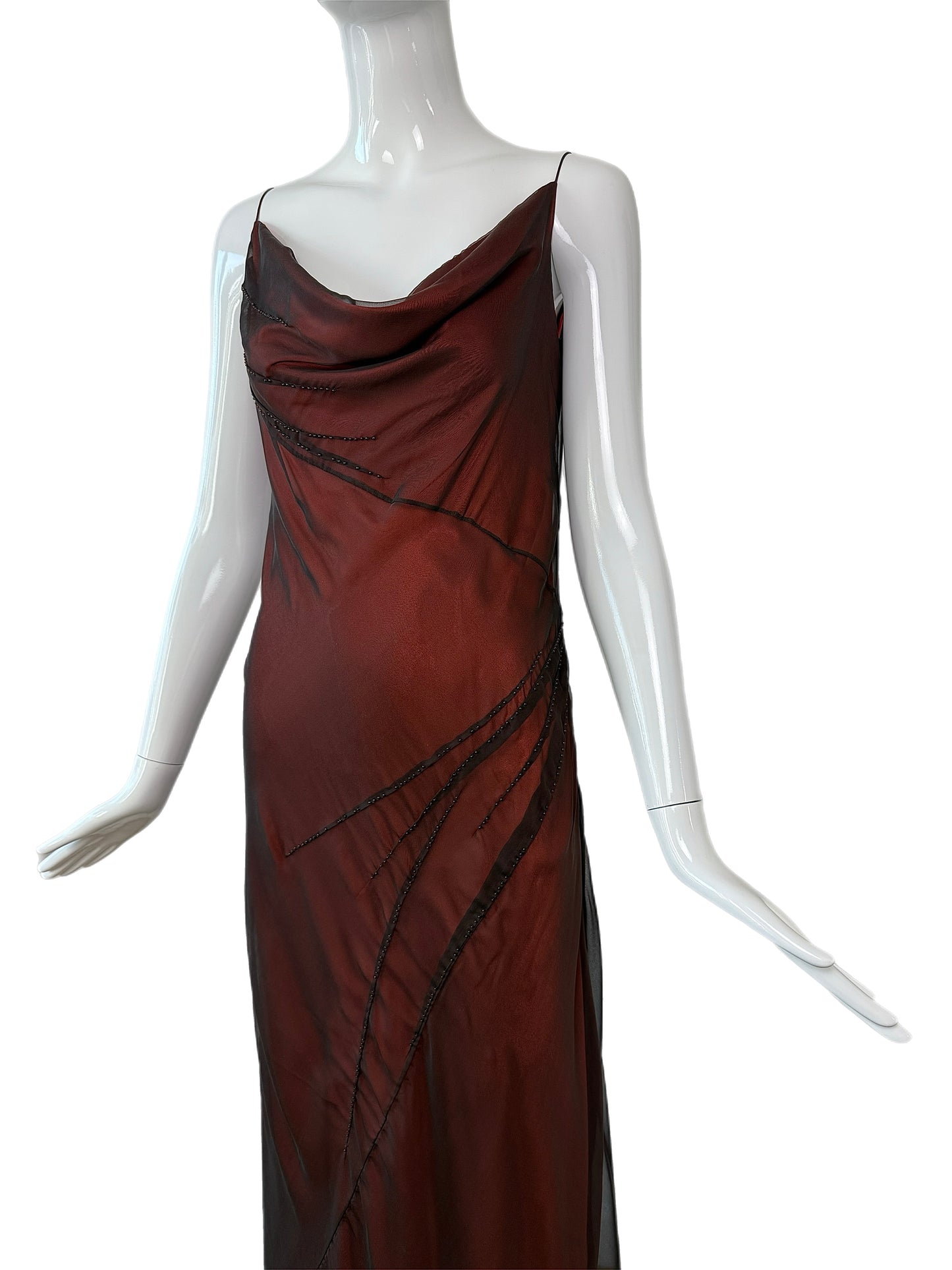 RICHARD TYLER COUTURE 90's Vintage Silk Black + Orange Gown
