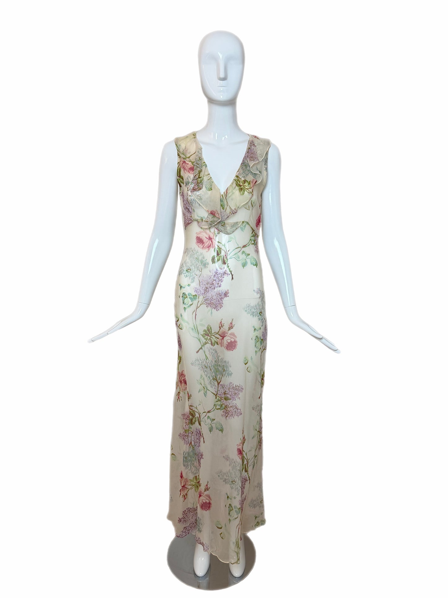 JILL STUART 90's Vintage Silk Sheer Floral Slip Maxi Dress