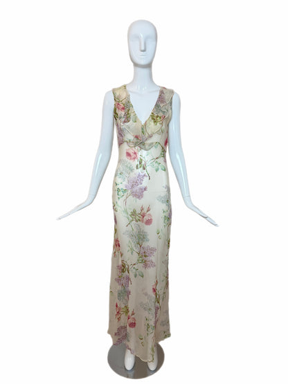 JILL STUART 90's Vintage Silk Sheer Floral Slip Maxi Dress