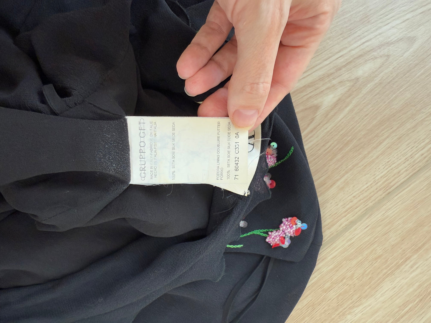 VALENTINO BOUTIQUE 90's Vintage Floral Beaded Black Silk Gown