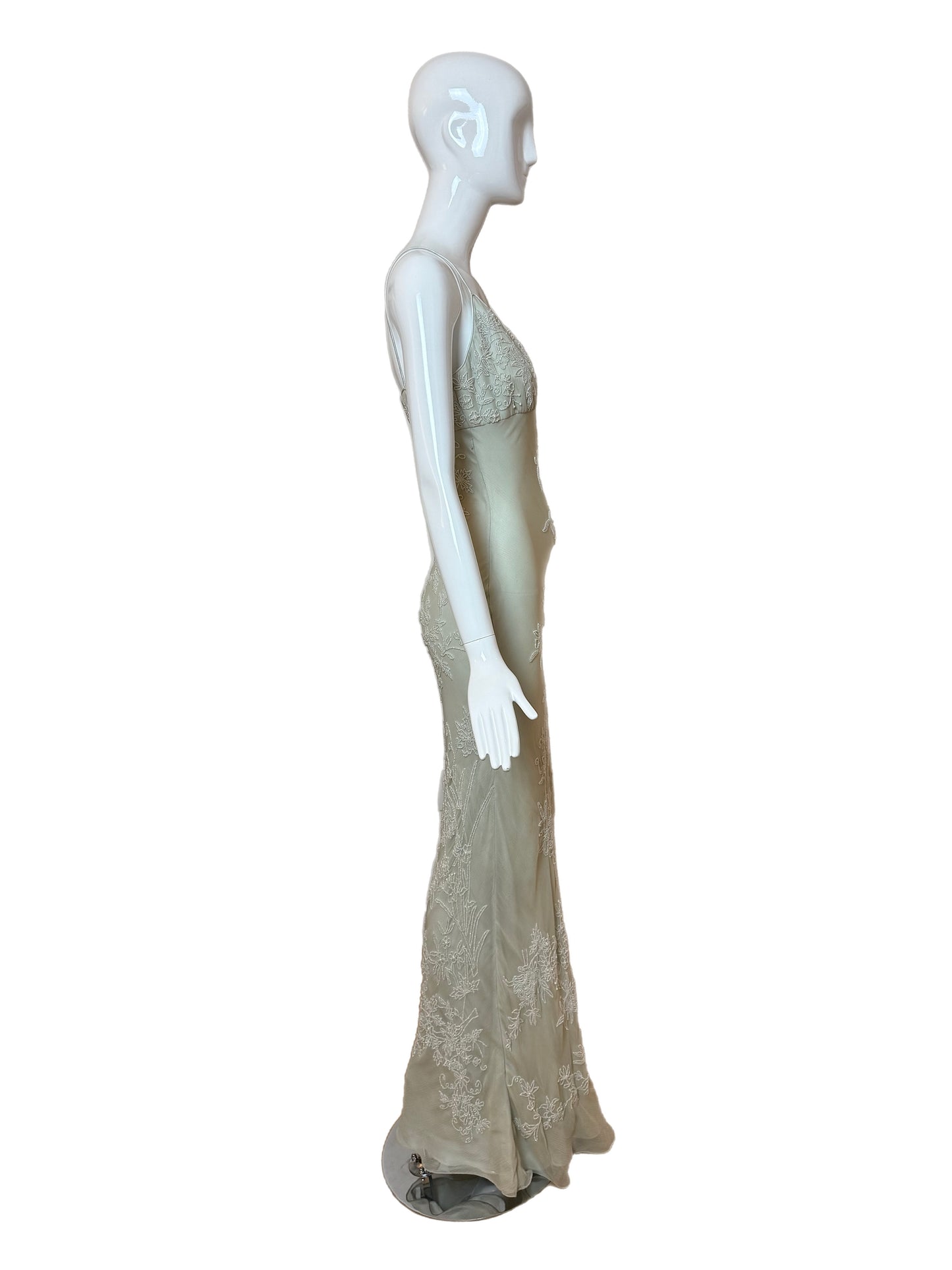 LES HABITUDES 90's Vintage Couture Silk Hand Beaded / Pearled Floral Gown