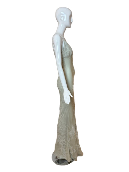 LES HABITUDES 90's Vintage Couture Silk Hand Beaded / Pearled Floral Gown