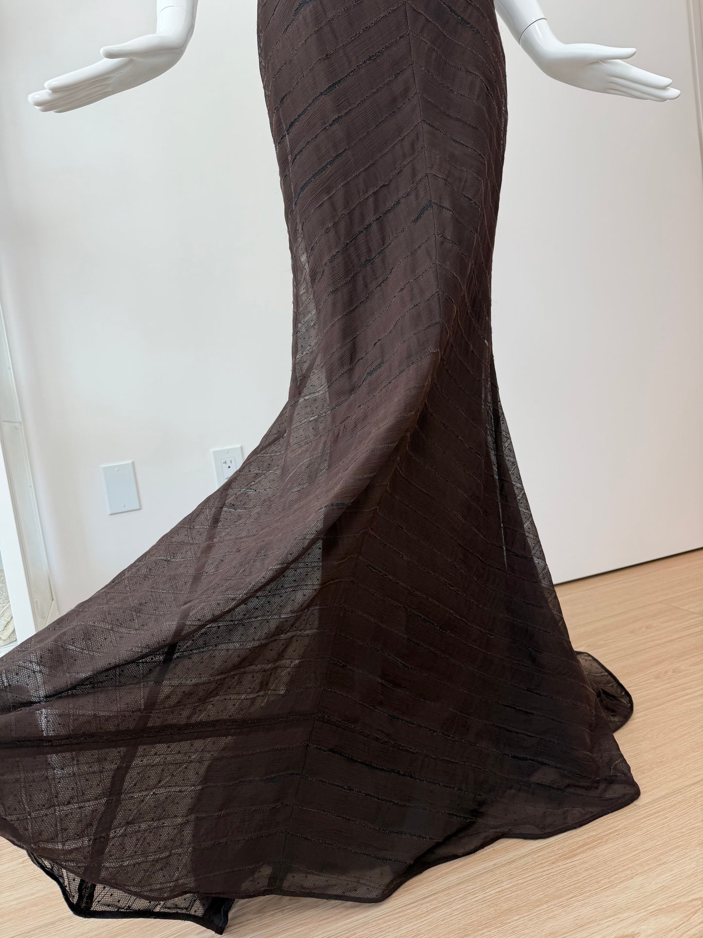 J MENDEL 2004 Vintage Runway Silk Espresso Brown Evening Gown