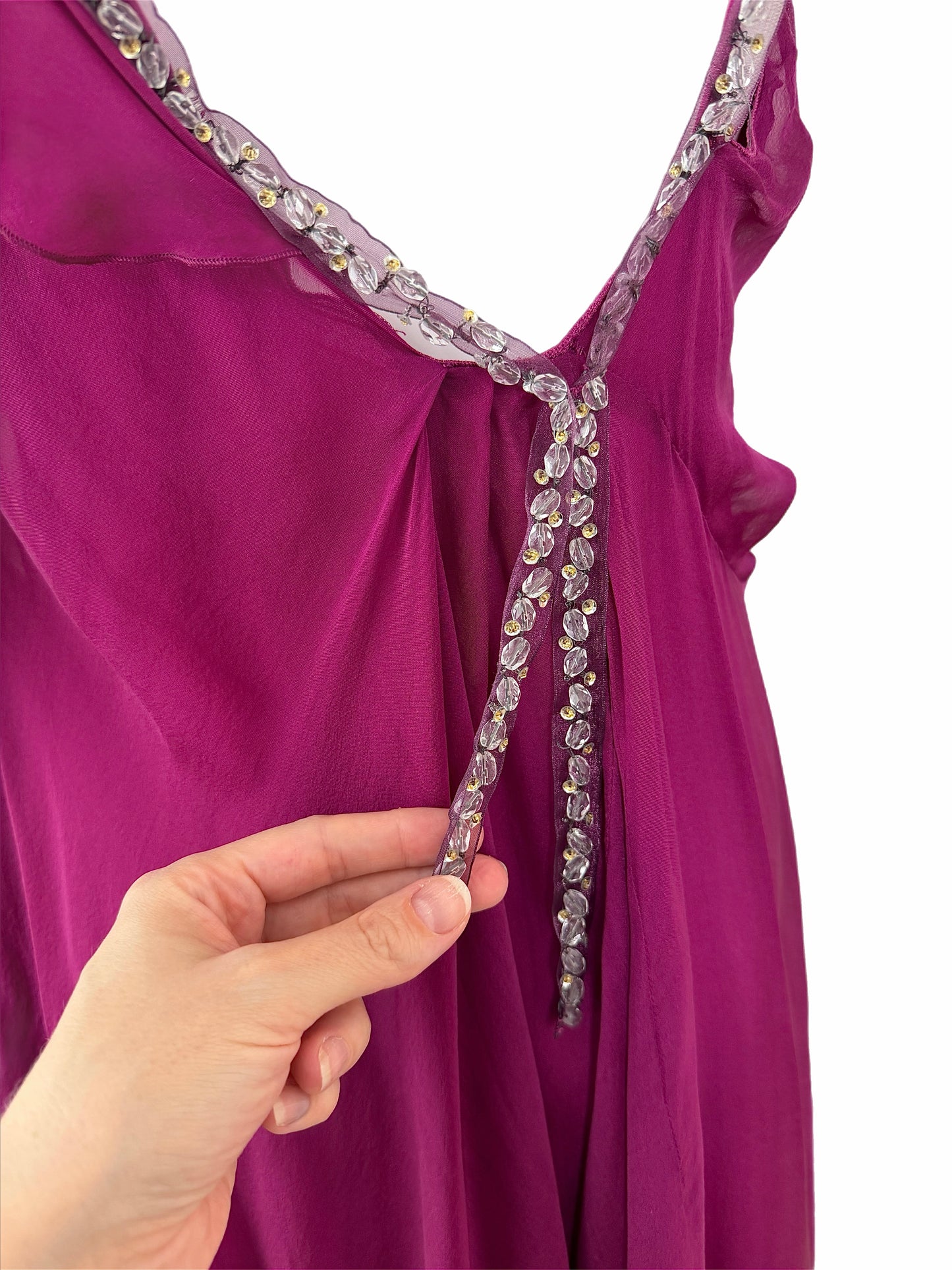 PHILOSOPHY DI ALBERTA FERRETTI Vintage Silk Jewel Encrusted Backless Fuchsia Dress
