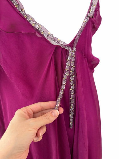 PHILOSOPHY DI ALBERTA FERRETTI Vintage Silk Jewel Encrusted Backless Fuchsia Dress