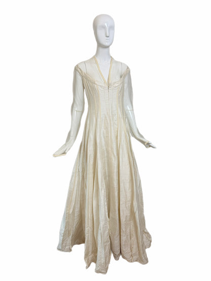 KAAT TILLEY 90's Vintage Ivory Silk Long Sleeve Bridal Gown