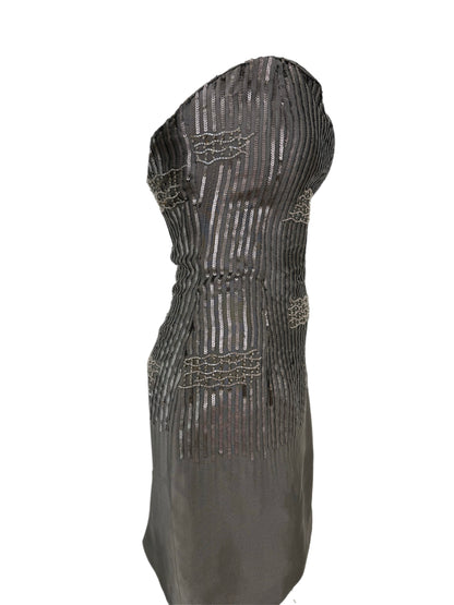 PAMELA DENNIS COUTURE 90's Vintage Silk Gray Embellished Mini
