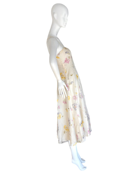 GENNY 90's Vintage Cream Floral Silk Midi Dress