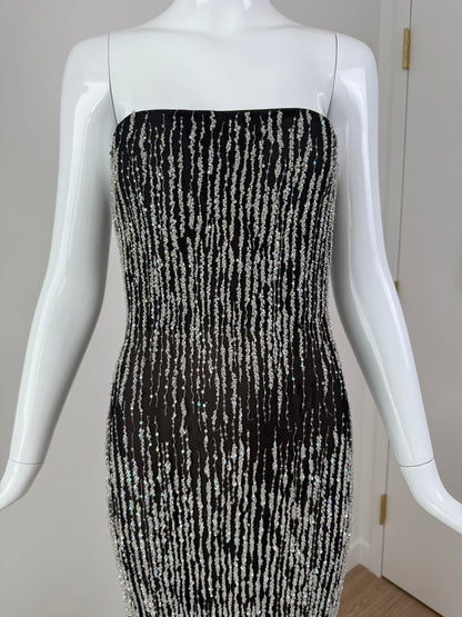 VERA WANG 1999 Vintage Iridescent Beaded & Sequin Column Evening Gown