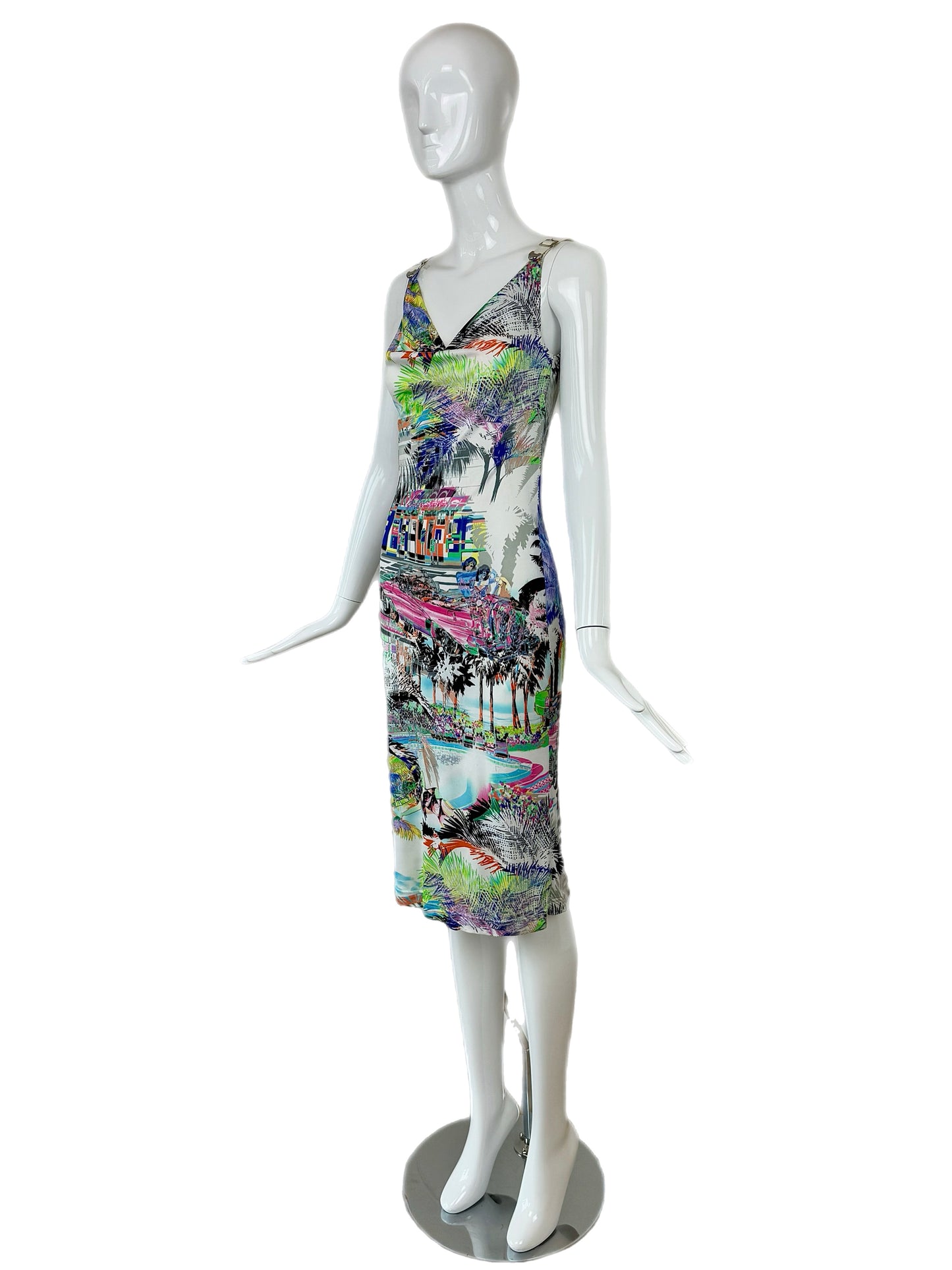 ESCADA Y2K Vintage Cowl Neck Leather Strap Dress