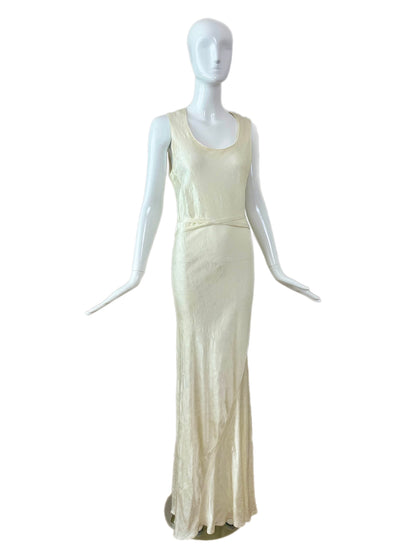 LES HABITUDES 1996 Vintage Buttercream Bias Cut Crinkle Effect Gown