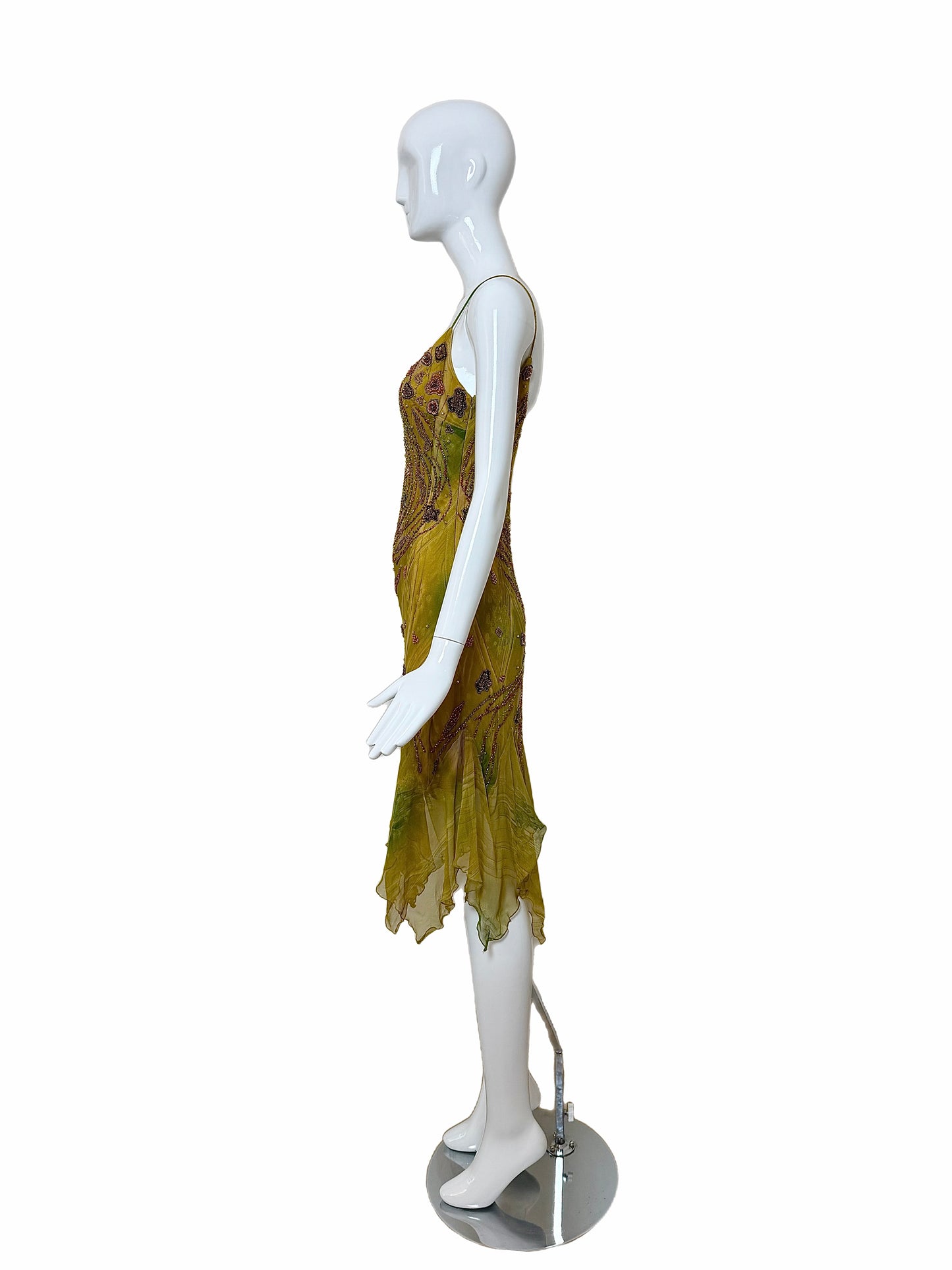 SUE WONG 2000's Vintage Silk Beaded Romantic Fairy Pixie Dress