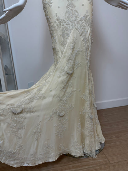 Les Habitudes 90's Vintage Couture Hand-Beaded Silk Vanilla Bridal Gown