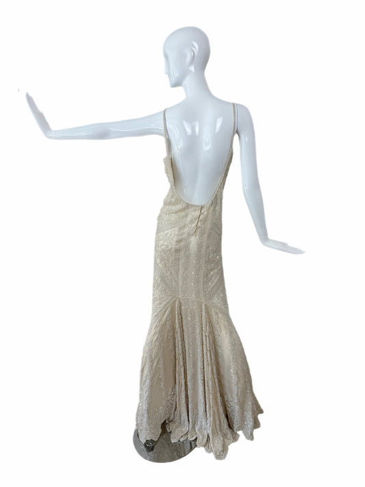 LES HABITUDES 90's Vintage Couture Ivory Beaded Silk Wedding Gown w. Shawl