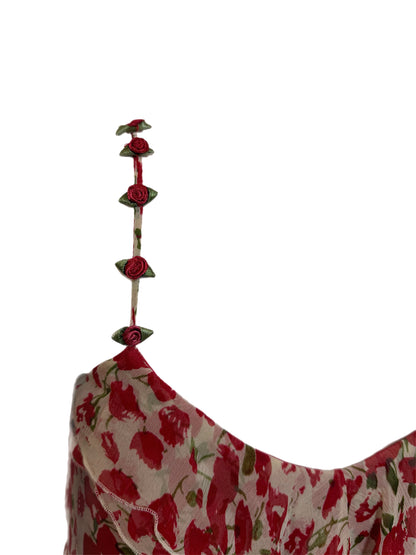 SUE WONG 2002 Vintage Silk Rosette Ruffle Cocktail Dress