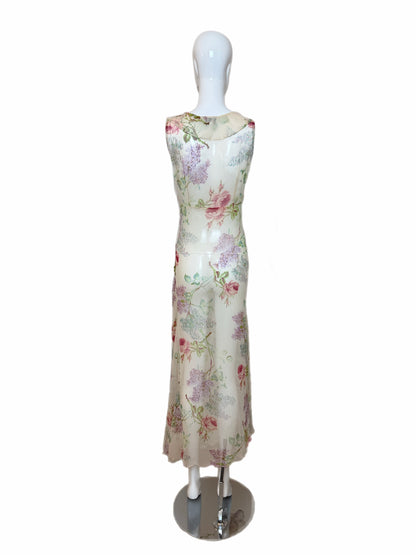 JILL STUART 90's Vintage Silk Sheer Floral Slip Maxi Dress