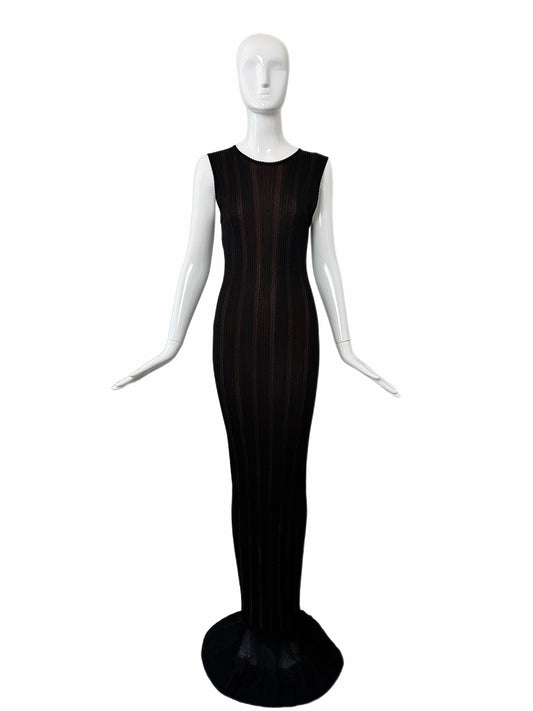 AZZEDINE ALAIA 1996 Vintage Iconic Extra Long Pointelle Knit Mermaid Gown