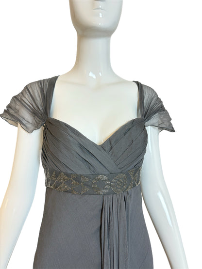 J. MENDEL Vintage Grey Silk Evening Gown w. Long Train
