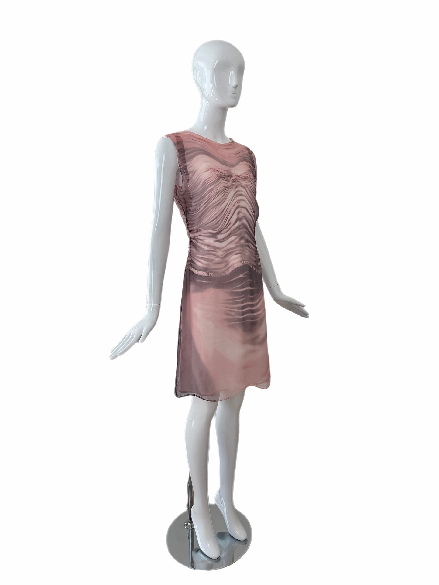 PRADA 2004 Vintage Runway Silk Trompe L'oeil Knee Length Dress