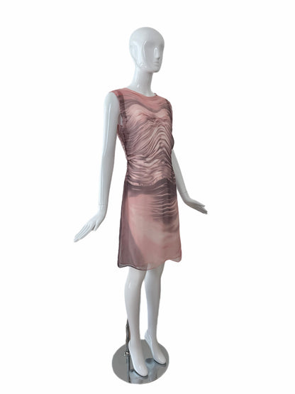 PRADA 2004 Vintage Runway Silk Trompe L'oeil Knee Length Dress