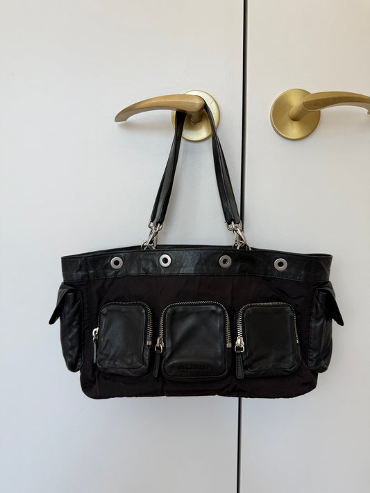 JIL SANDER 2003 Vintage Leather and Nylon Black Cargo Pocket Bag