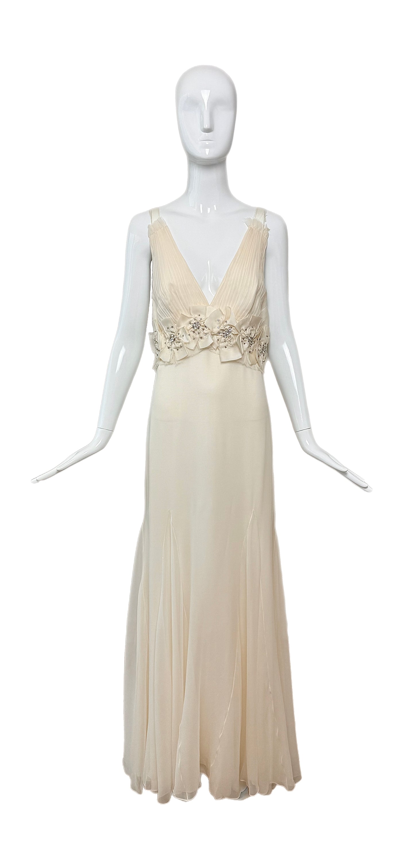 MONIQUE LHUILLIER 2007 Vintage Runway Flower Motif Bridal Gown