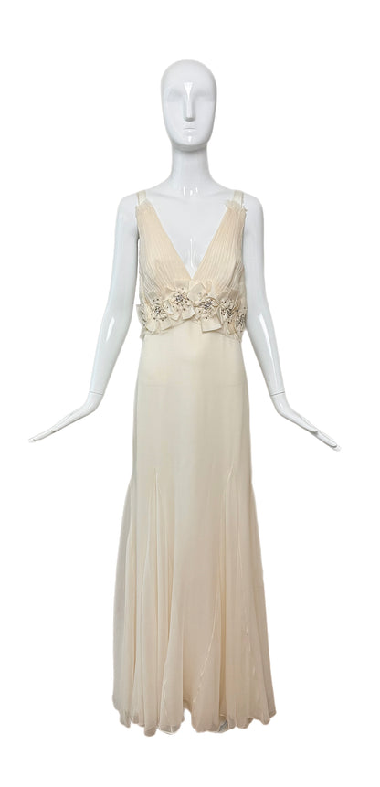 MONIQUE LHUILLIER 2007 Vintage Runway Flower Motif Bridal Gown