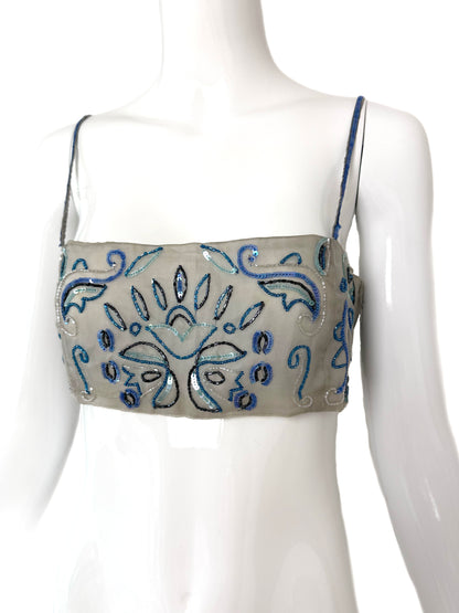 EMPORIO ARMANI 2001 Vintage Runway Silk Embellished Bandeau Top